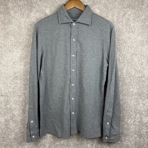 Spier & Mackay Polo Shirt Mens M Gray Long Sleeve Pique 4 Button Collar Cotton